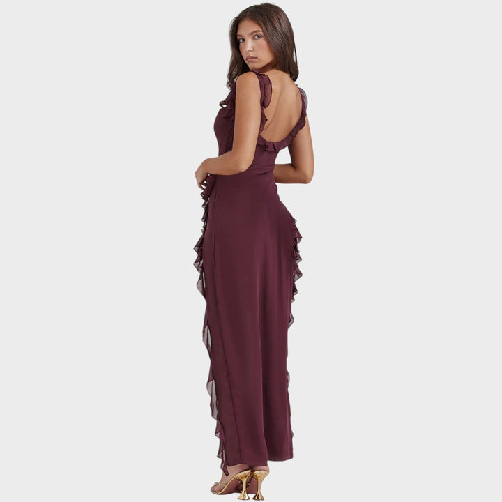 Amira - Vestido largo ciruela oscuro