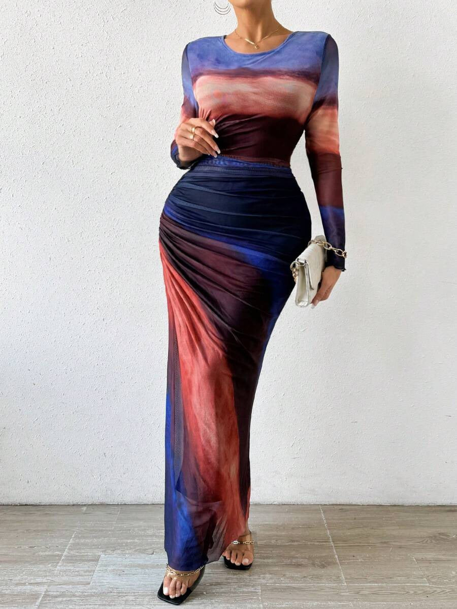 Natalia | Vestido Maxi Bodycon de Manga Larga Impreso y Cómodo