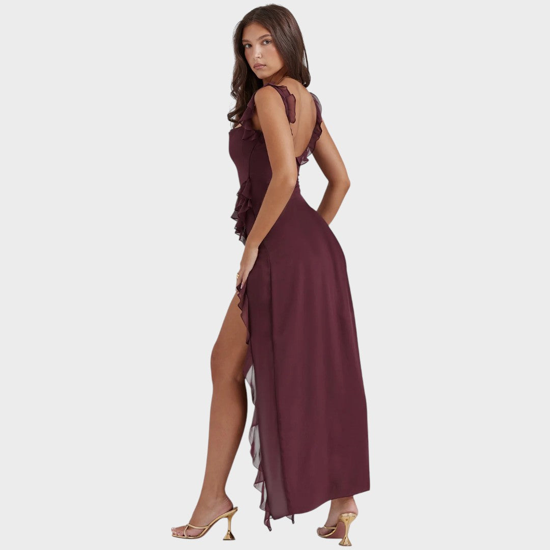 Amira - Vestido largo ciruela oscuro
