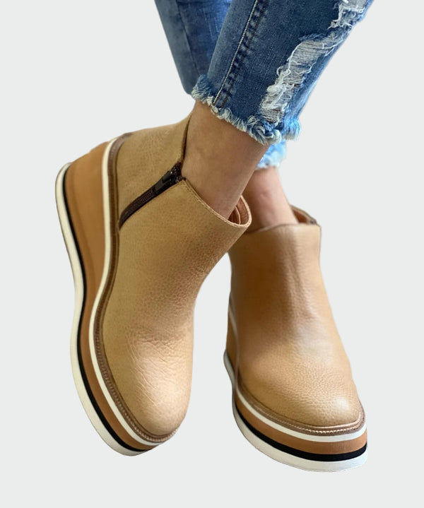 Celia - Elegantes Botines Camel De Cuero Con Plataforma