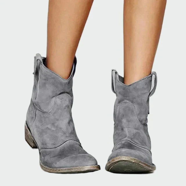 Marisol - Botas Vaqueras Retro de Tobillo en Gamuza Marrón