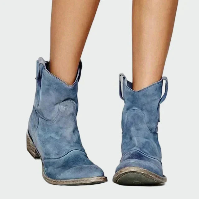 Marisol - Botas Vaqueras Retro de Tobillo en Gamuza Marrón