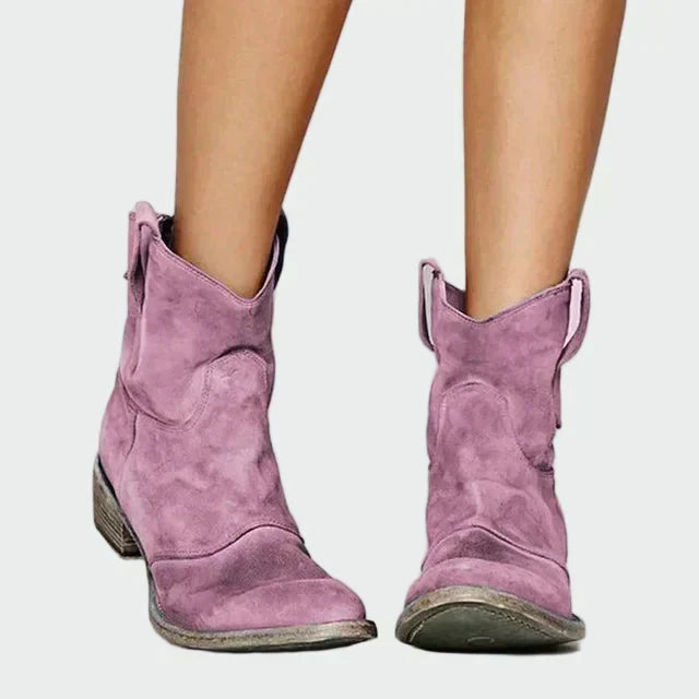 Marisol - Botas Vaqueras Retro de Tobillo en Gamuza Marrón