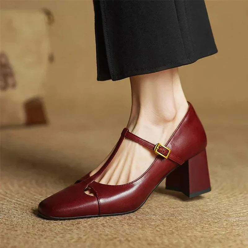 Elora Tacones Altos de Cuero Auténtico