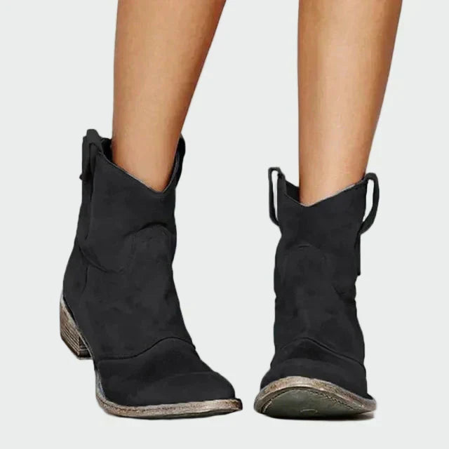 Marisol - Botas Vaqueras Retro de Tobillo en Gamuza Marrón