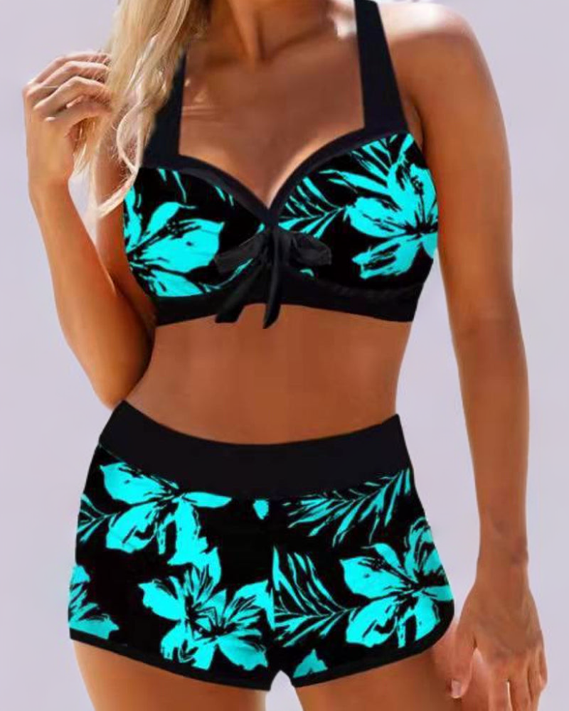Sherrie - Traje de baño de cintura alta con estampado de flores