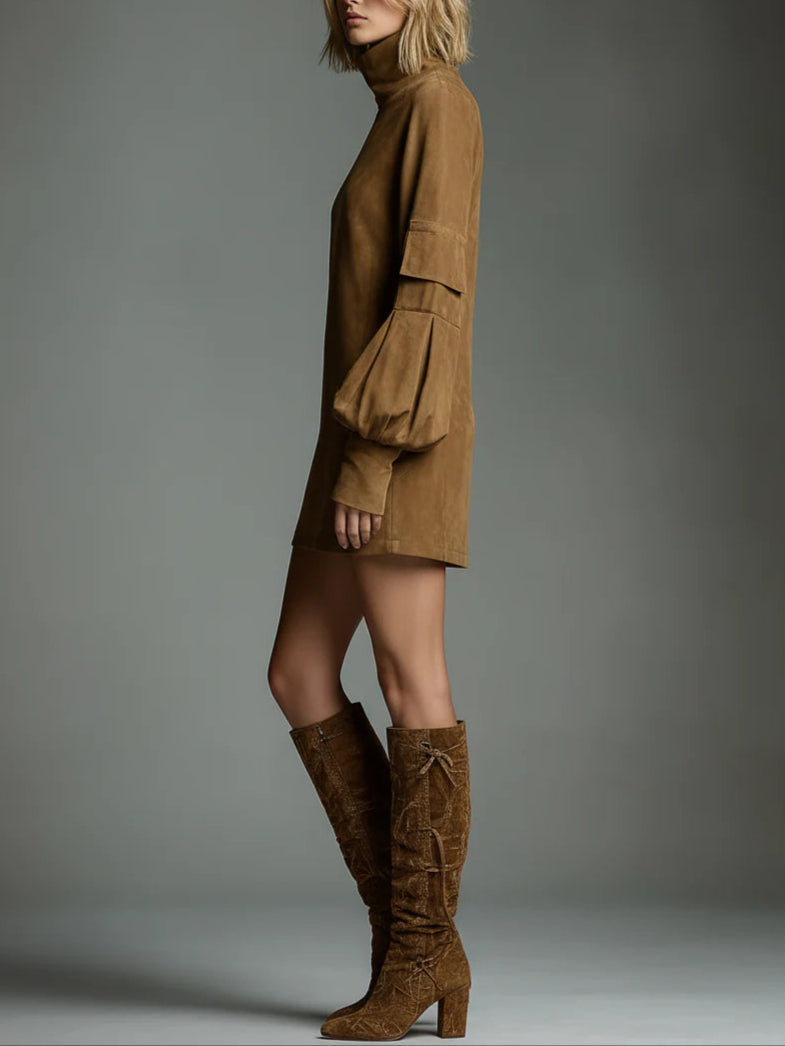 Livia ❘ Vestido mini oversize de ante con cuello alto