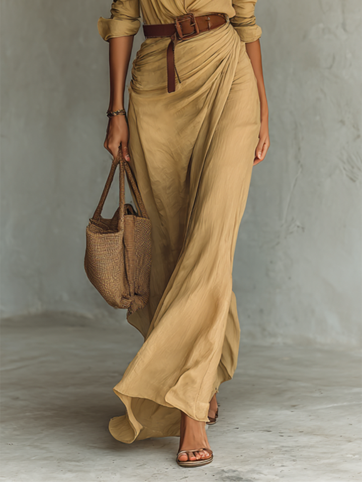 Maxivestido con cuello de solapa y manga larga