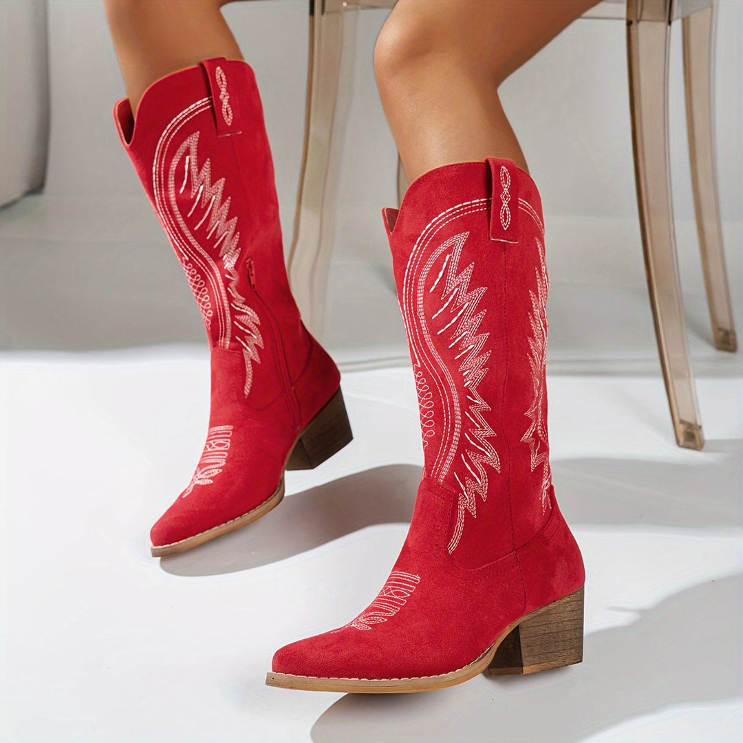 Valentina - Botas Vaqueras Con Tacón Bloque Estable Y Cómodo