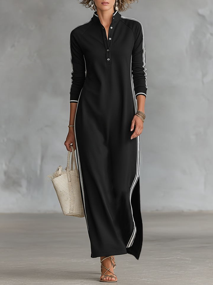 Vestido Maxi de Sudadera con Cuello de Botón