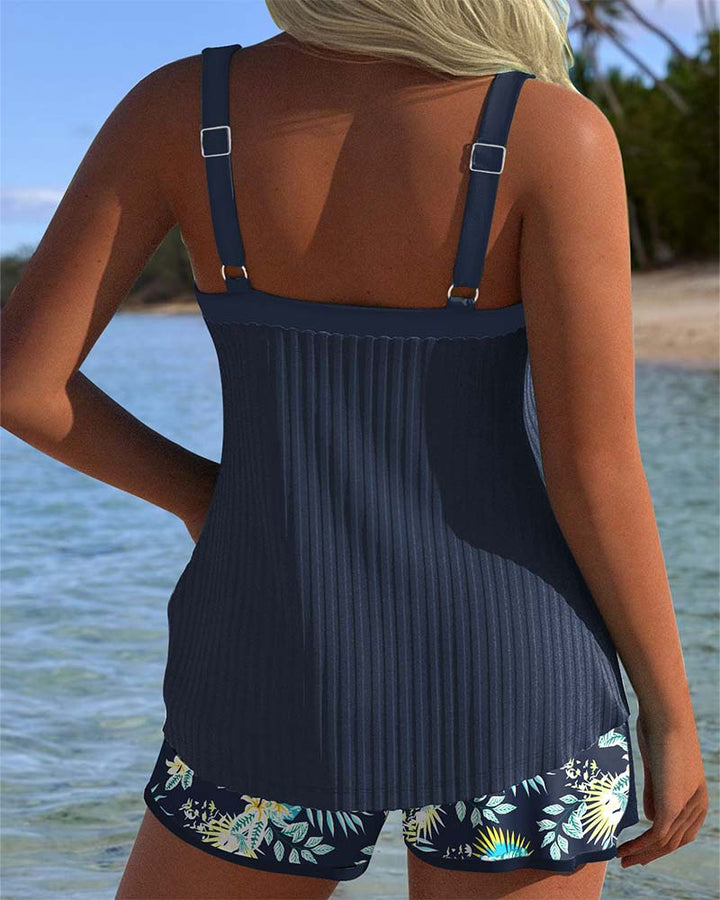 Marina - Tankini a Rayas con Pantalones Cortos de Playa de Dos Piezas