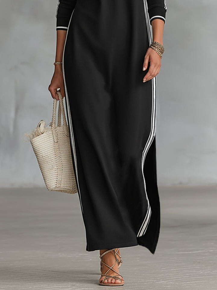 Vestido Maxi de Sudadera con Cuello de Botón