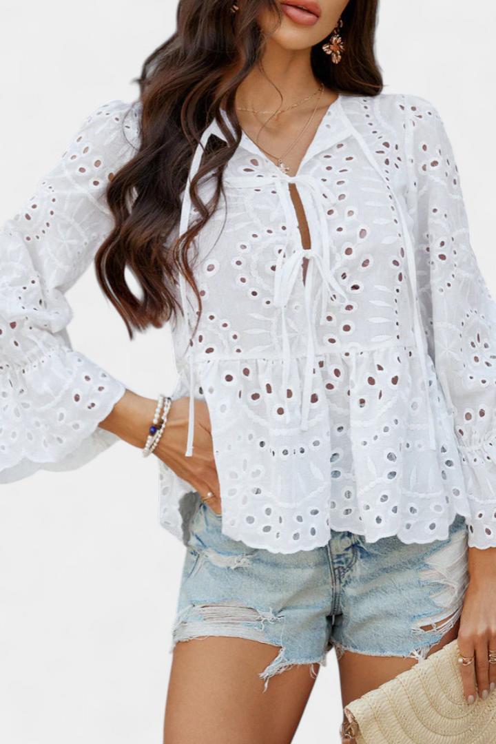 Kayden Top Bohemio de Encaje con Corte Fluido