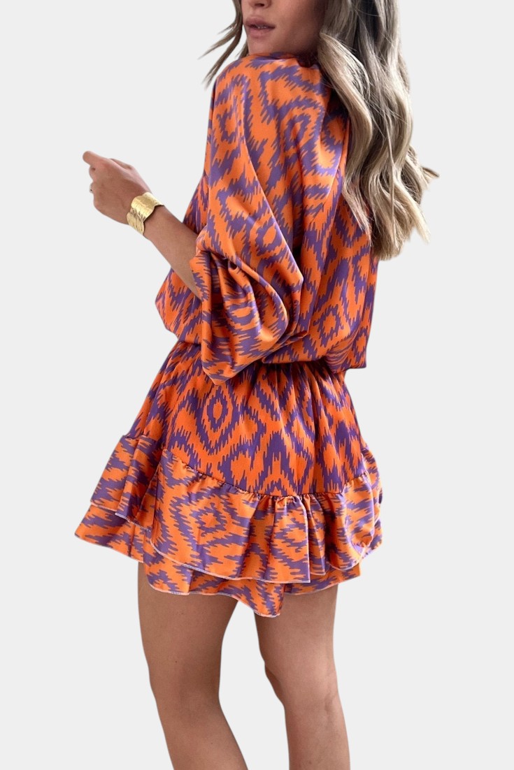 Yasmine Mono Mini con Volantes y Estampado Ikat