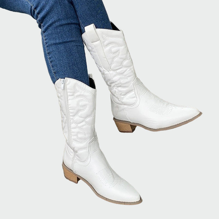 Estrella - Botines De Cowboy Metálicos En Rosa Con Bordado